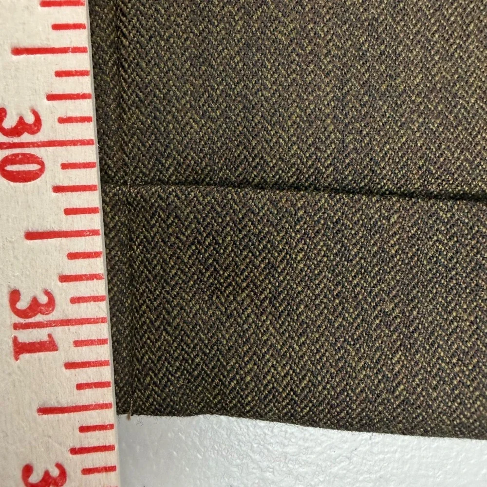 Hickey Freeman Collection Mens 36 Regular Olive Brown Herringbone Pleated Pants